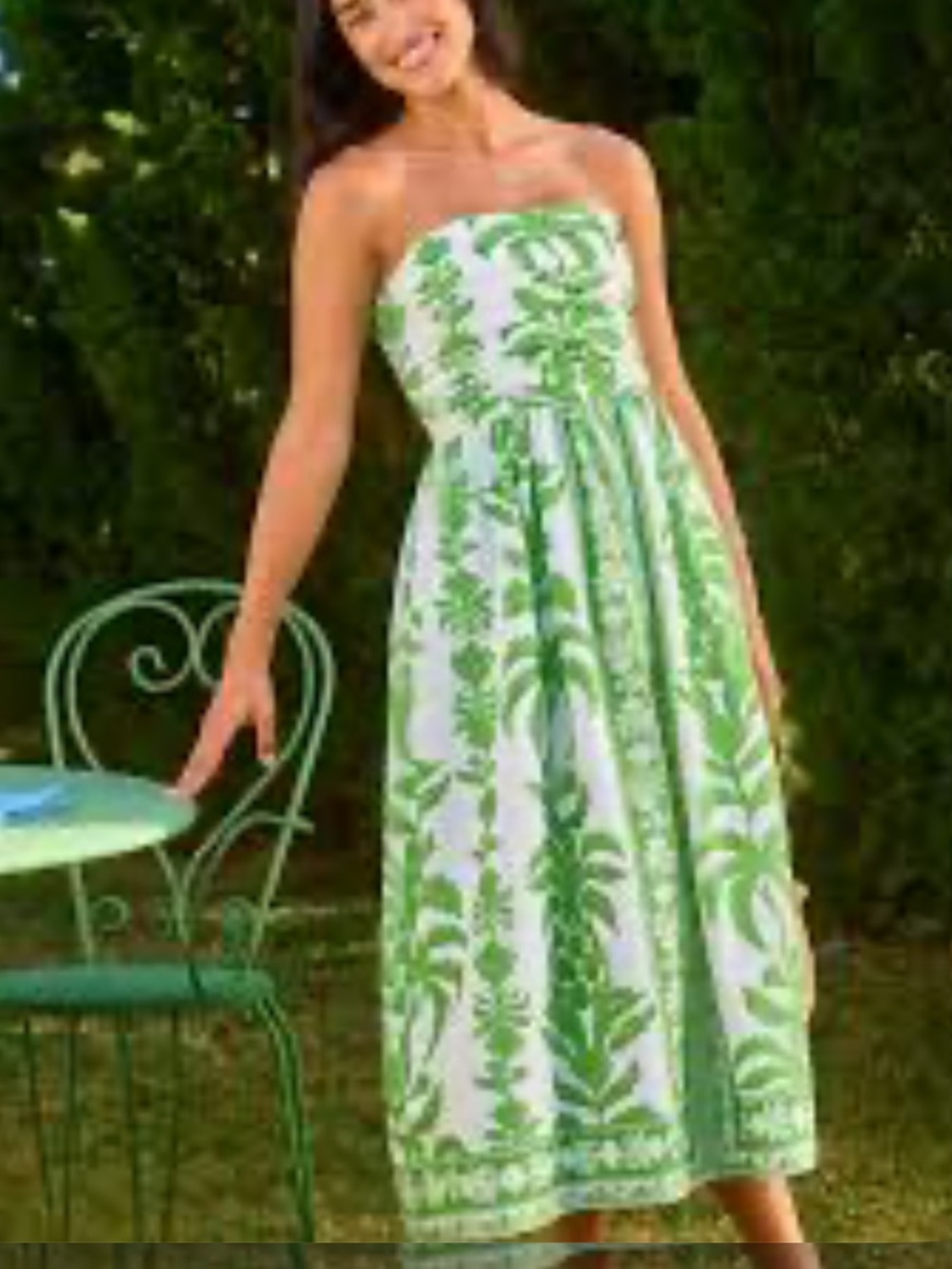 Vineyard Vines Green and White Printed Midi Dress